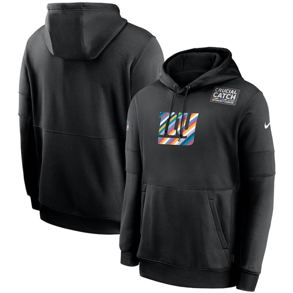 Men's New York Giants 2020 Black Crucial Catch Sideline Performance Pullover NFL Hoodie
